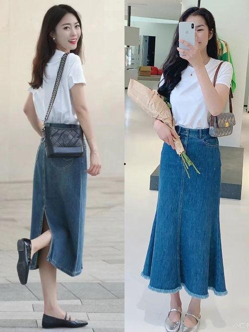 牛仔半裙搭配图片